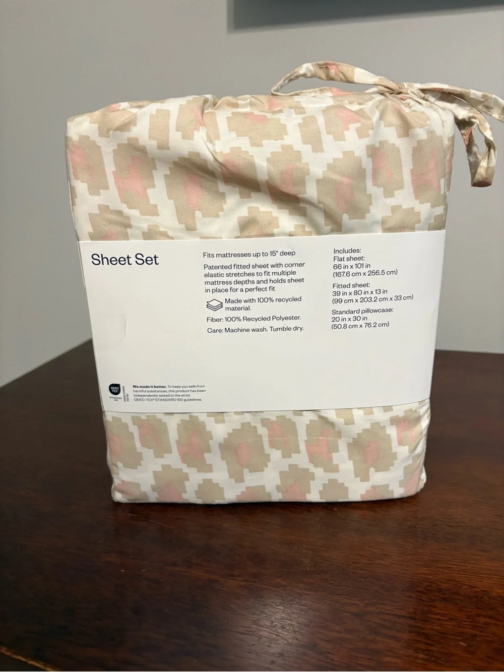 Room Essentials Microfiber Sheet Set - Beige & Pink Print TWIN XL